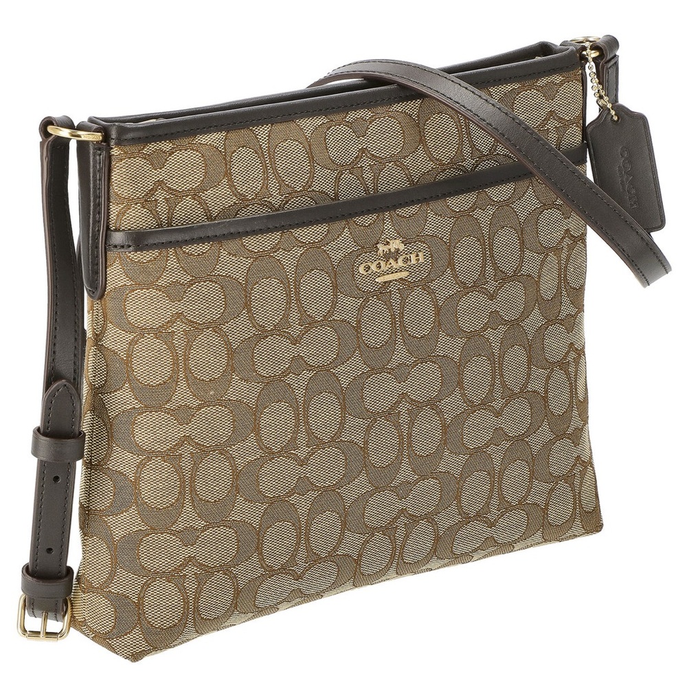 Coach Women's Brown Signature Jacquard File Crossbody Purse